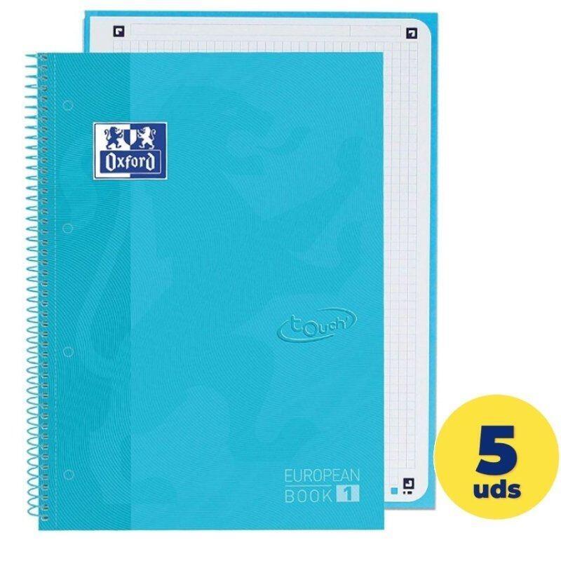 caja-de-cuadernos-con-espiral-cuadriculado-oxford-european-book-1-touch-400107010-a4-80-hojas-5-unidades-azul-agua