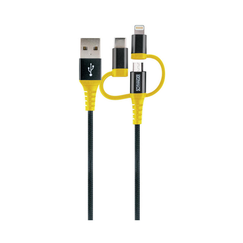 schwaiger-wkuu310-511-cable-usb-12-m-usb-a-micro-usb-blightning-negro-amarillo