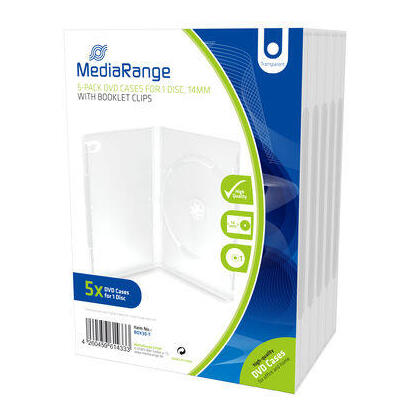 mediarange-box30-t-pack-5-funda-para-discos-opticos-funda-de-dvd-1-discos-transparente