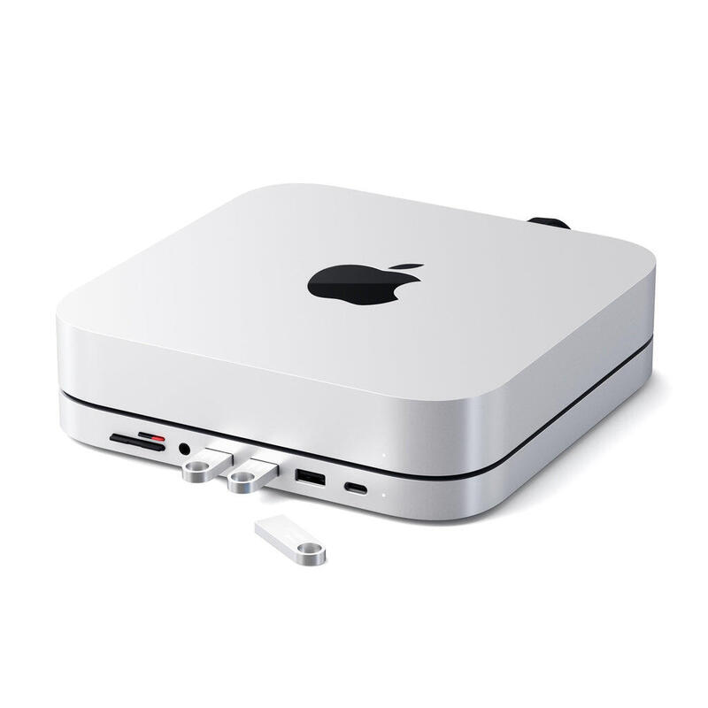 satechi-aluminum-do-mac-mini-usb-c-usb-c-3x-usb-a-czytnik-kart-microsd-jack-port-srebrny