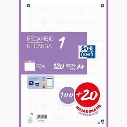 oxford-recambio-classic-100h-20h-gratis-a4-sueltas-90gr-5x5mm-4-taladros-1-banda-color-lila