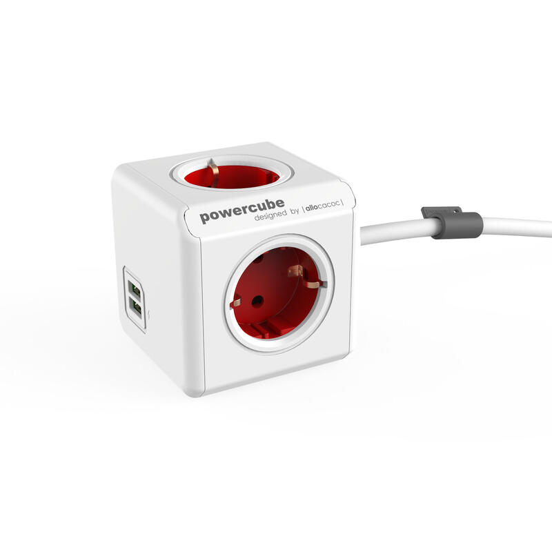 allocacoc-powercube-extended-usb-base-multiple-15-m-4-salidas-ac-interior-rojo-blanco