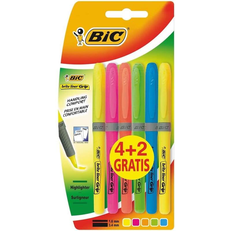 bic-brit-liner-grip-42-pack-de-6-marcadores-fluorescentes-tinta-con-base-de-agua-punta-biselada-trazo-entre-160