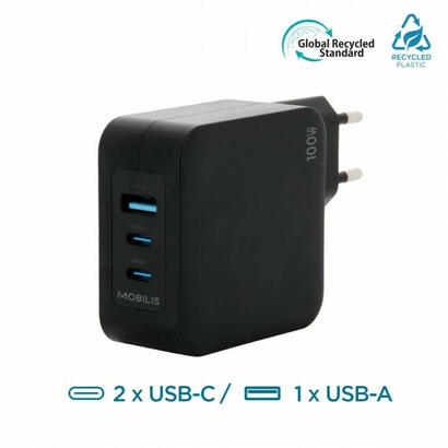 mobilis-charger-100w-2usb-c-1usba-gan-cable-100w-portatil-smartphone-tableta-negro-corriente-alterna-interior