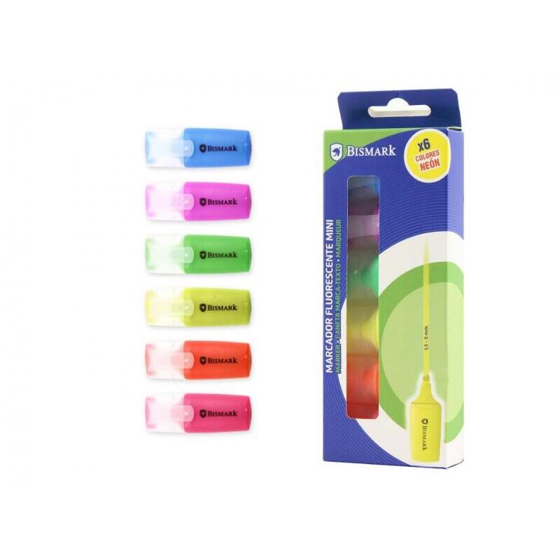 bismark-pack-de-6-mini-rotuladores-fluorescente-neon-alta-visibilidad-tinta-de-secado-rapido-punta-resistente-