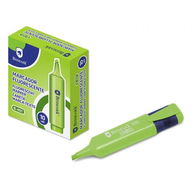 pack-de-10-unidades-bismark-rotulador-fluorescente-verde-punta-biselada-clip-en-el-capuchon