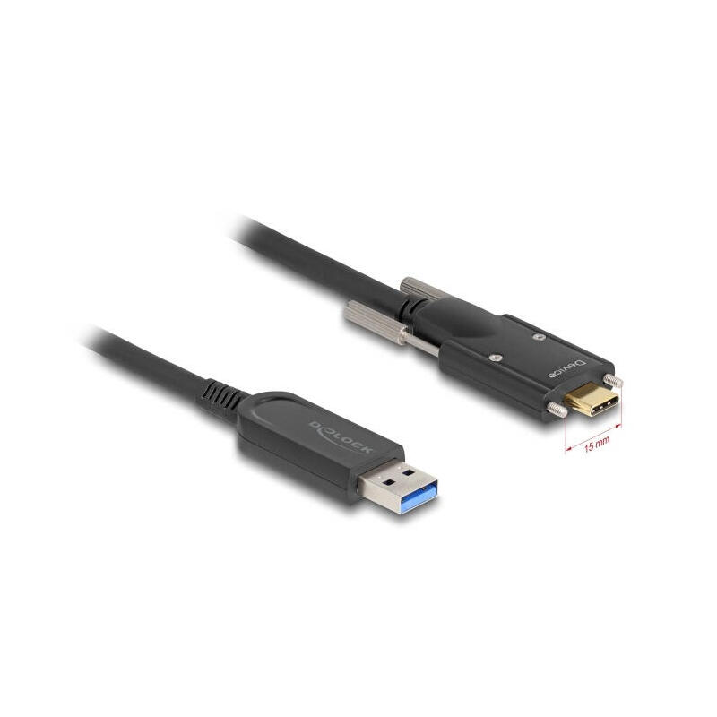 delock-83206-cable-optico-activo-usb-10-gbps-a-macho-usb-type-c-macho-con-tornillos-en-los-laterales-10-m