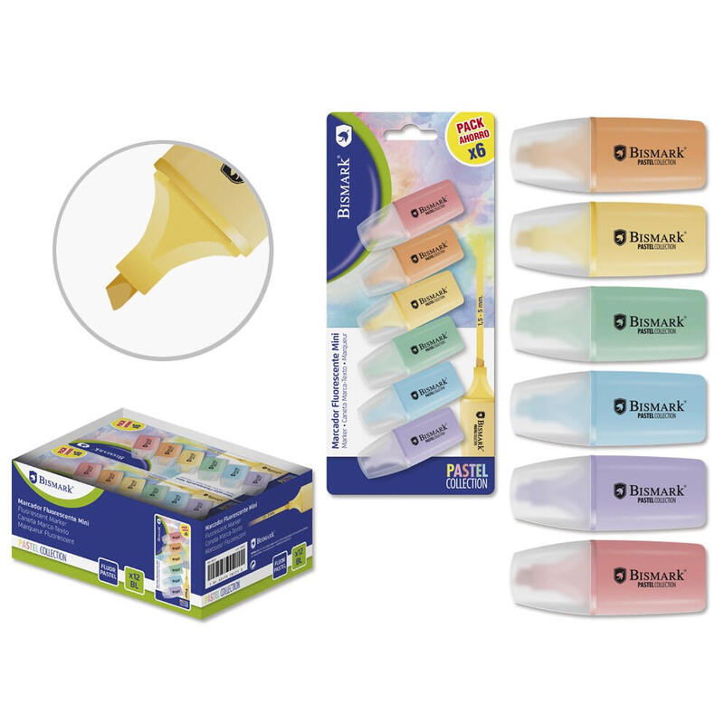 bismark-pack-de-6-mini-rotuladores-fluorescentes-pastel-punta-fina-tinta-de-secado-rapido-ideal-para-subrayar-y