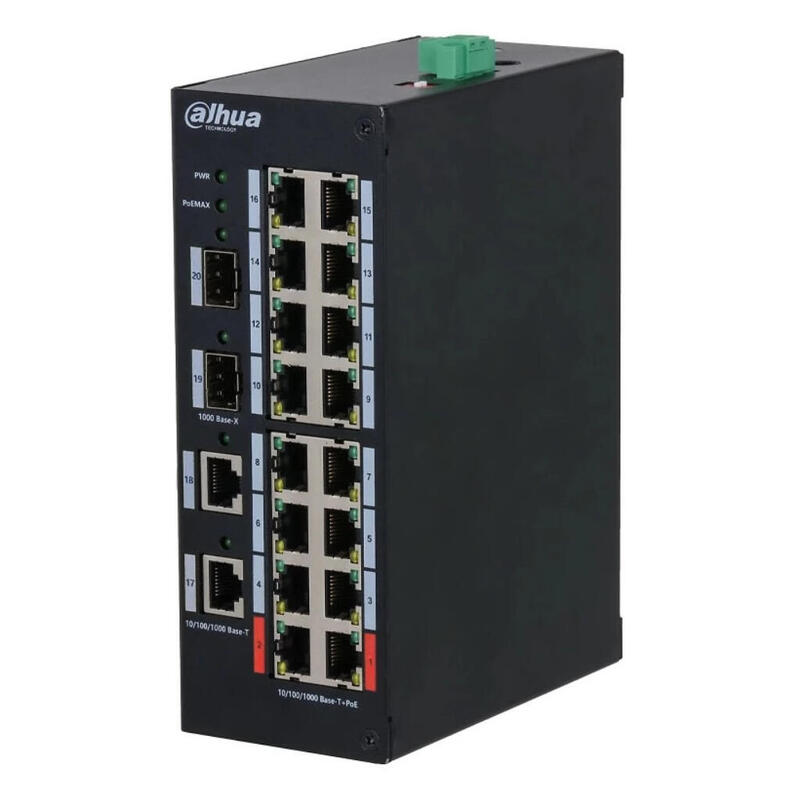 dahua-hs3220-16gt-190-switch-hardened-poe-16-puertos-gigabit-2rj452sfp-uplink-gigabit-190w-nomanejable-layer2