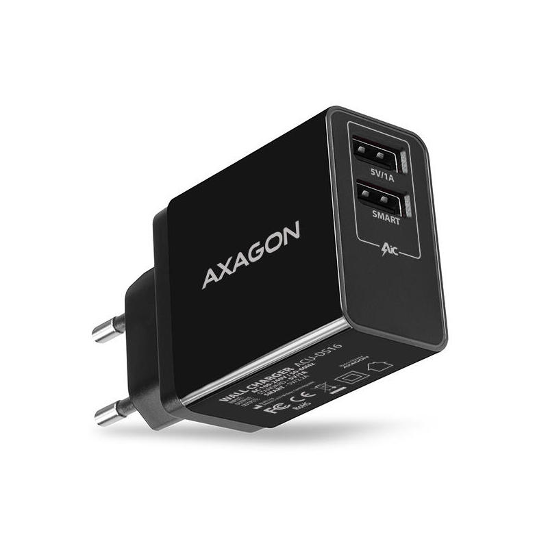 axagon-acu-ds16-cargador-de-red-smart-2x-salidas-usb-5v-22a-5v-1a-16w