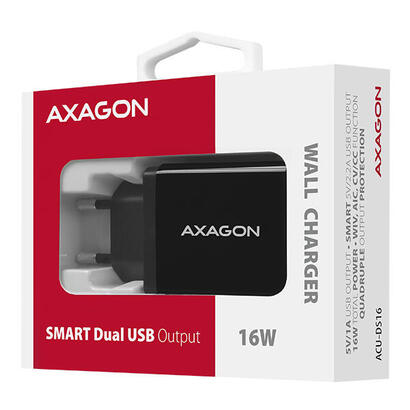 axagon-acu-ds16-cargador-de-red-smart-2x-salidas-usb-5v-22a-5v-1a-16w