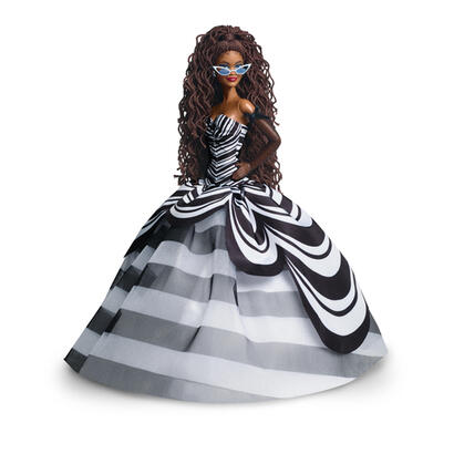 muneca-coleccionable-mattel-barbie-signature-del-65-aniversario-con-cabello-castano-y-bata-blanca-y-negra-hrm59