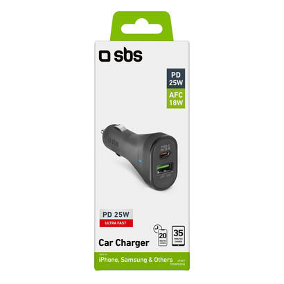 sbs-tecrpd25w-cargador-de-dispositivo-movil-universal-negro-encendedor-de-cigarrillos-carga-rapida-auto