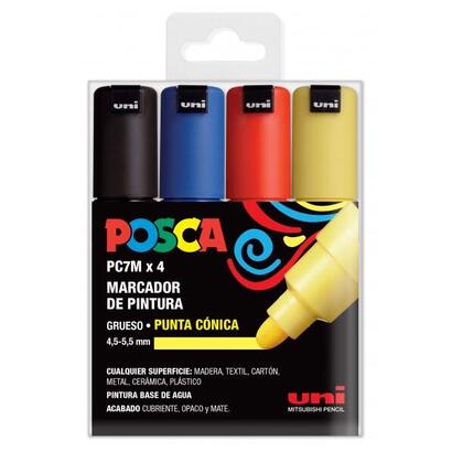 posca-pc-7m-estuche-de-4-marcadores-de-pintura-punta-de-bala-45-55mm-tinta-base-al-agua-resistente-a-la-luz-