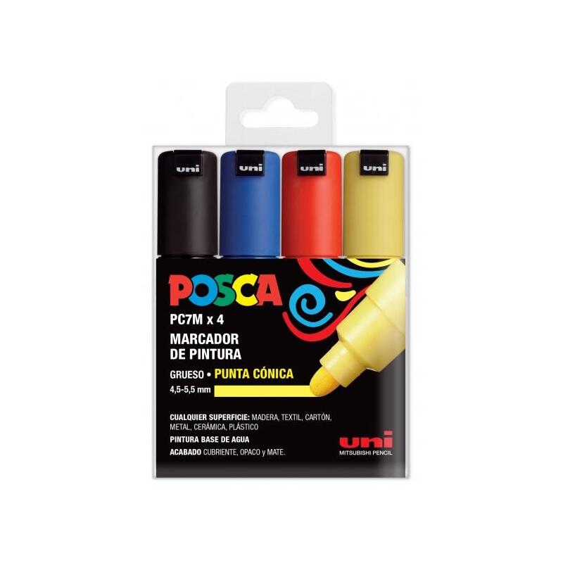 posca-pc-7m-estuche-de-4-marcadores-de-pintura-punta-de-bala-45-55mm-tinta-base-al-agua-resistente-a-la-luz-