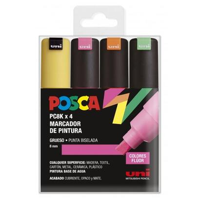 posca-pc-8k-estuche-de-4-marcadores-de-pintura-punta-biselada-acrilica-8mm-tinta-base-al-agua-resistente-a-la-luz