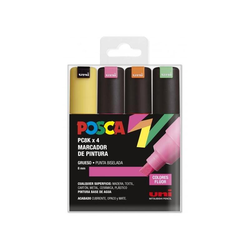 posca-pc-8k-estuche-de-4-marcadores-de-pintura-punta-biselada-acrilica-8mm-tinta-base-al-agua-resistente-a-la-luz