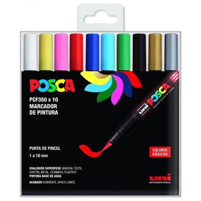 posca-pcf-35010c-estuche-de-10-marcadores-de-pintura-base-al-agua-punta-acrilica-estilo-pincel-no-permanente-