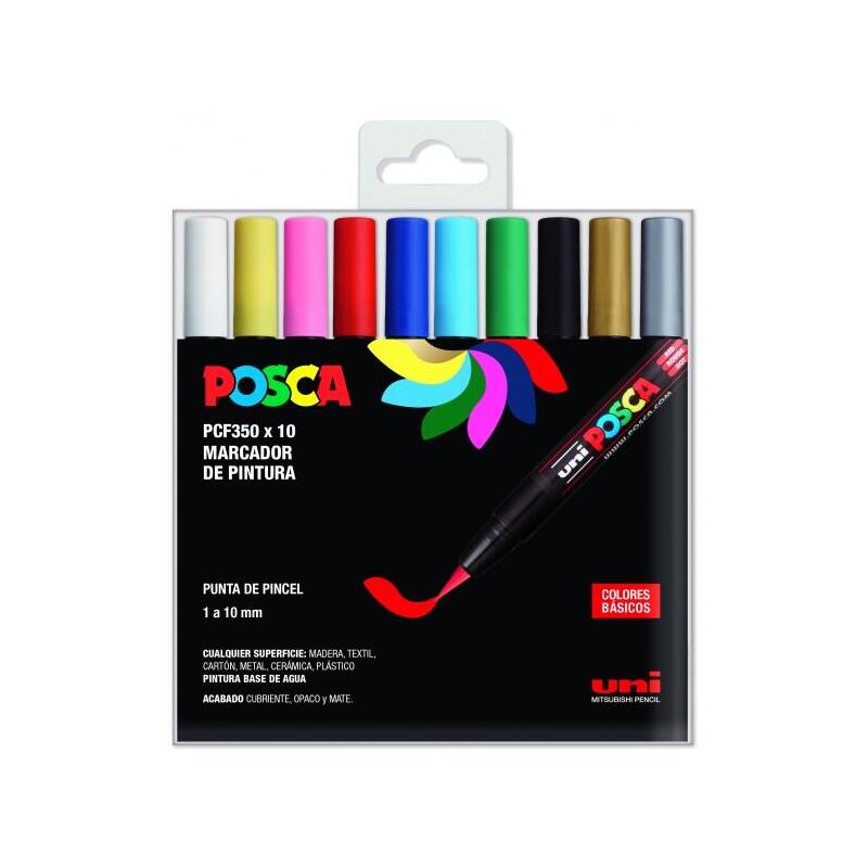 posca-pcf-35010c-estuche-de-10-marcadores-de-pintura-base-al-agua-punta-acrilica-estilo-pincel-no-permanente-