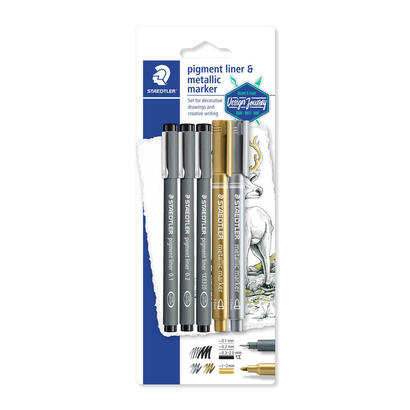 staedtler-set-creativo-rotuladores-pigment-liner-marcador-metalizado-colores-surtidos-blister-5u-