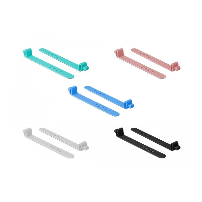 delock-18829-sujetacables-de-silicona-reutilizables-10-piezas-colores-surtidos