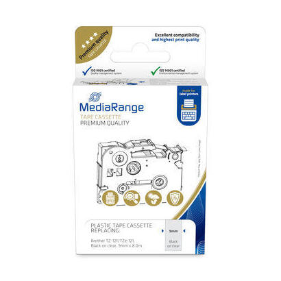 mediarange-mrbtz121-cinta-para-impresora-de-etiquetas-negro-sobre-transparente