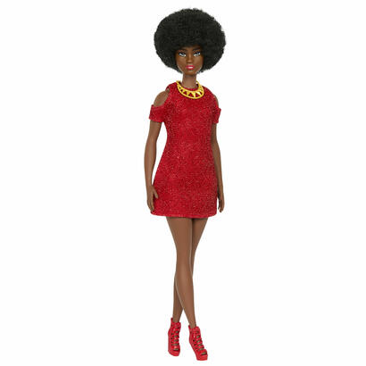 muneca-mattel-barbie-fashionistas-barbie-negra-con-vestido-de-punto-rojo-hrh18