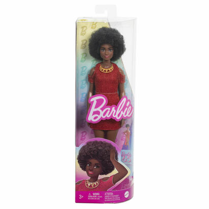 muneca-mattel-barbie-fashionistas-barbie-negra-con-vestido-de-punto-rojo-hrh18