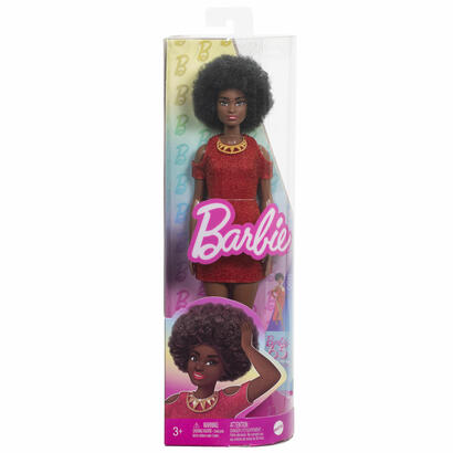 muneca-mattel-barbie-fashionistas-barbie-negra-con-vestido-de-punto-rojo-hrh18