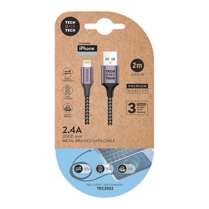 pack-de-2-unidades-cable-nylon-gris-2m-cusb-a-a-lightning-apple-24a-tech-one-tech