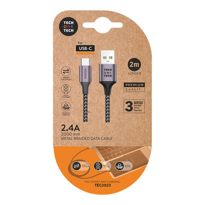 pack-de-2-unidades-cable-nylon-gris-2m-cusb-a-a-usb-c-24a-tech-one-tech