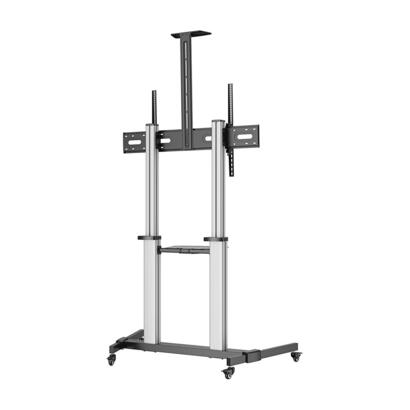 aisens-soporte-de-suelo-pro-con-ruedas-bandejas-para-dvd-y-soporte-de-camara-para-monitortv-100kg-de-60-100-negro-plata