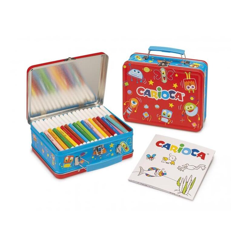 carioca-pack-de-100-rotuladores-punta-fina-y-tinta-superlavable-caja-de-metal-1-album-para-colorear-dedicado-a
