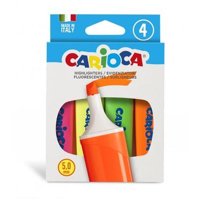 carioca-memolight-pack-de-4-subrayadores-punta-biselada-de-5mm-colores-brillantes-y-lavables-tinta-a-base-de-agua