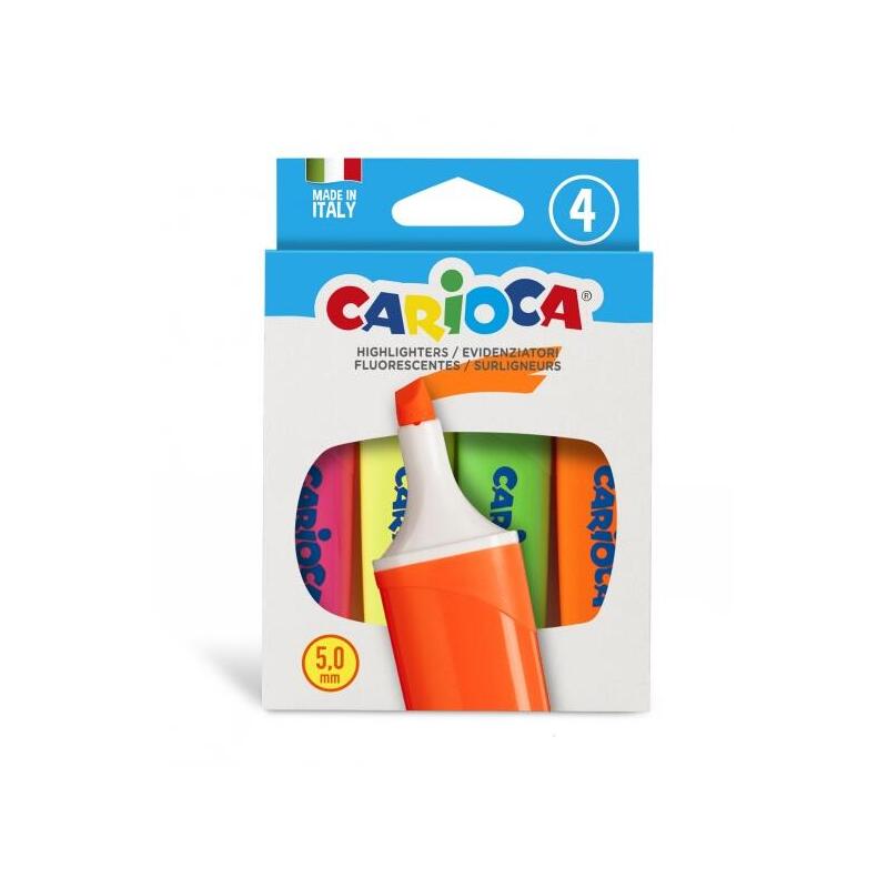 carioca-memolight-pack-de-4-subrayadores-punta-biselada-de-5mm-colores-brillantes-y-lavables-tinta-a-base-de-agua