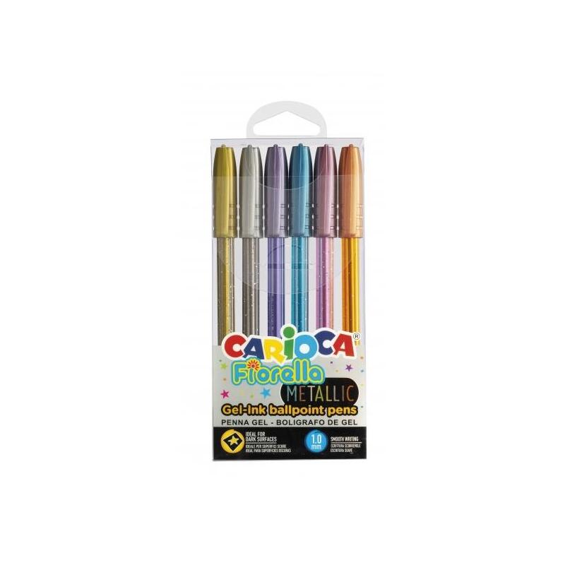 carioca-fiorella-pack-de-6-boligrafos-de-colores-metallic-boligrafo-con-punta-de-esfera-y-cuerpo-transparente-fluo-