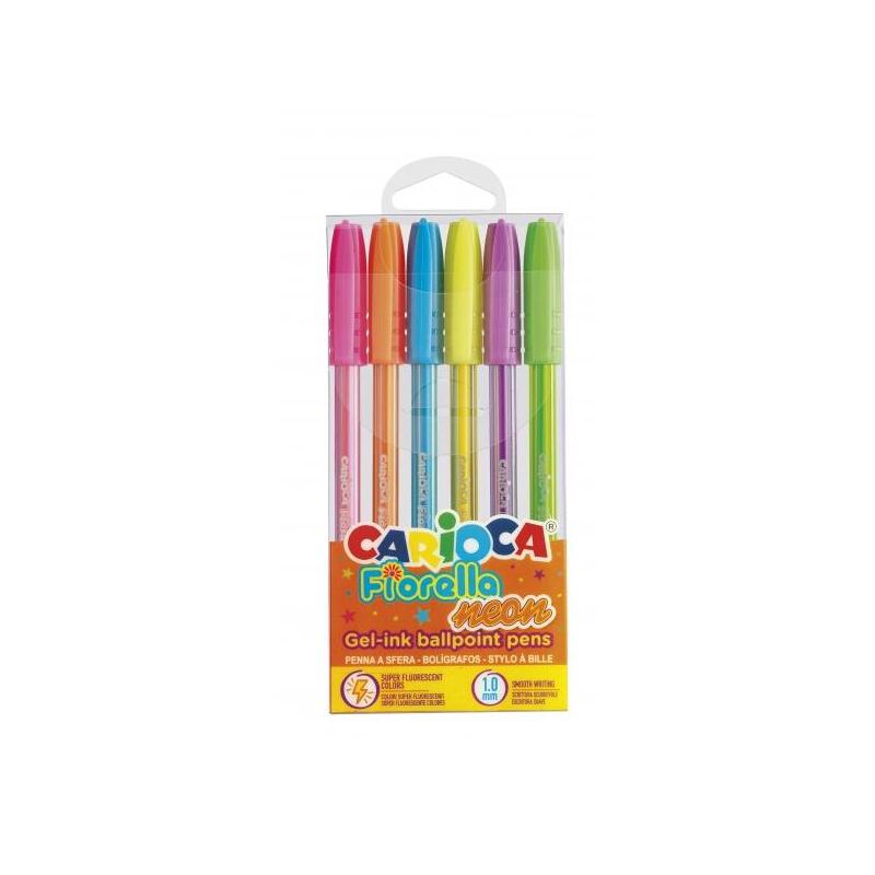 carioca-fiorella-pack-de-6-boligrafos-de-colores-neon-boligrafo-con-punta-de-esfera-y-cuerpo-transparente-fluo-