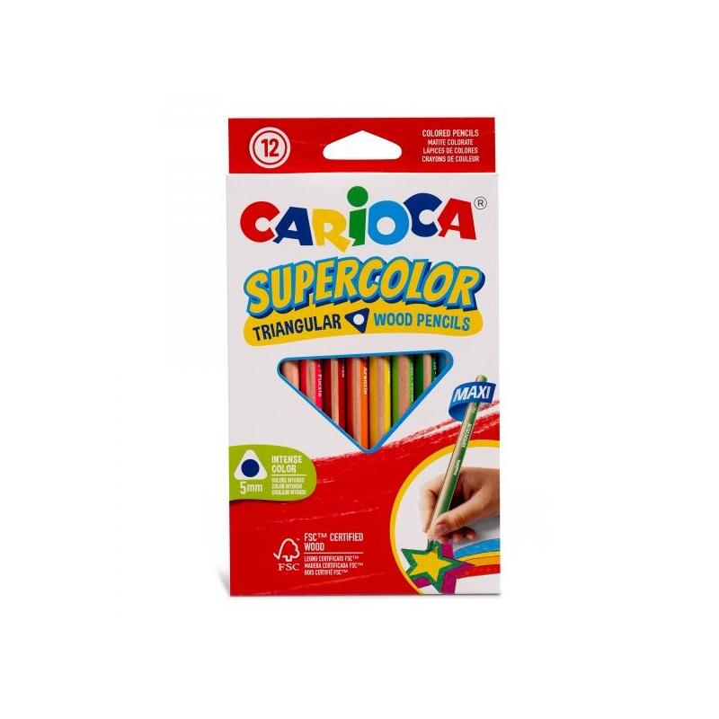 carioca-supercolor-pack-de-12-lapices-de-madera-cuerpo-triangular-maxi-colores-intensos-y-gran-opacidad-