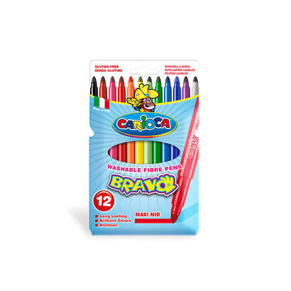 carioca-bravo-pack-de-12-rotuladores-cuerpo-octogonal-maxi-tinta-superlavable-punta-maxi-6mm-bloqueada-tapa