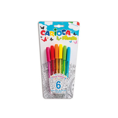 carioca-fiorella-pack-de-6-boligrafos-punta-de-esfera-cuerpo-transparente-fluo-escritura-brillante-y-colorida-