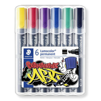 staedtler-lumocolor-350-pack-de-6-rotuladores-permanentes-punta-biselada-colores-surtidos