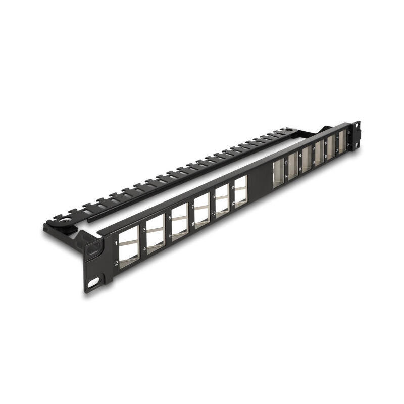 delock-19-keystone-patchpanel-24-port-gewinkelt-mit-entlastungsschiene-schwarz