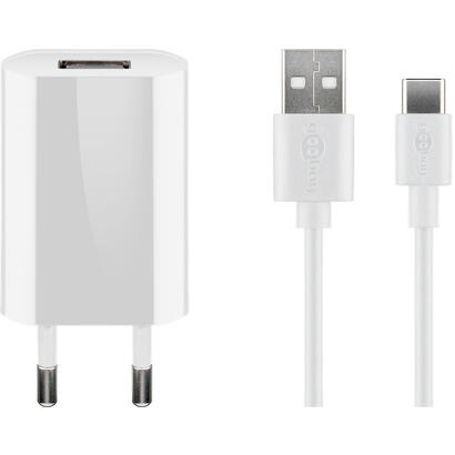 goobay-juego-de-carga-usb-c-5-vatios-cargador-blanco-cable-de-1-metro-usb-a-usb-c-45300