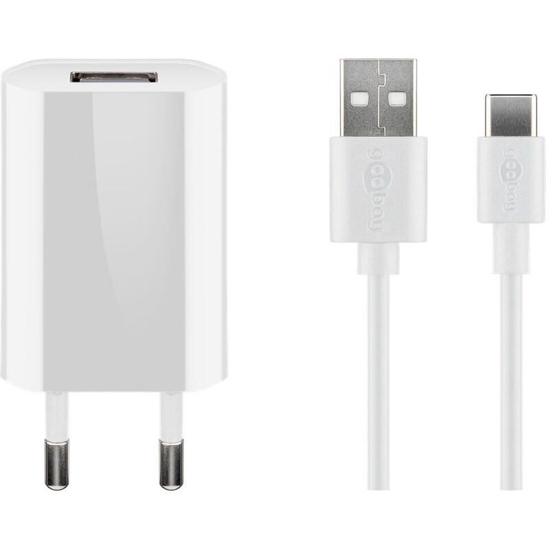 goobay-juego-de-carga-usb-c-5-vatios-cargador-blanco-cable-de-1-metro-usb-a-usb-c-45300