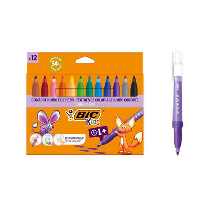 bic-kids-comfort-jumbo-pack-de-12-rotuladores-con-tinta-lavable-facil-de-limpiar-agarre-antideslizante-colores