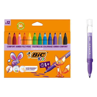 bic-kids-comfort-jumbo-pack-de-12-rotuladores-con-tinta-lavable-facil-de-limpiar-agarre-antideslizante-colores