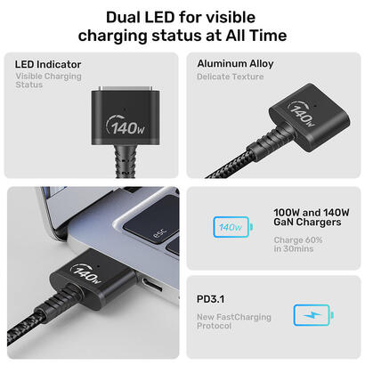 unitek-c14121bk-1m-cable-1m-usb-c-magsafe-140w