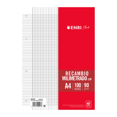 enri-plus-recambio-a4-100-hojas-con-margen-milimetrado-papel-de-90gr-4-taladros