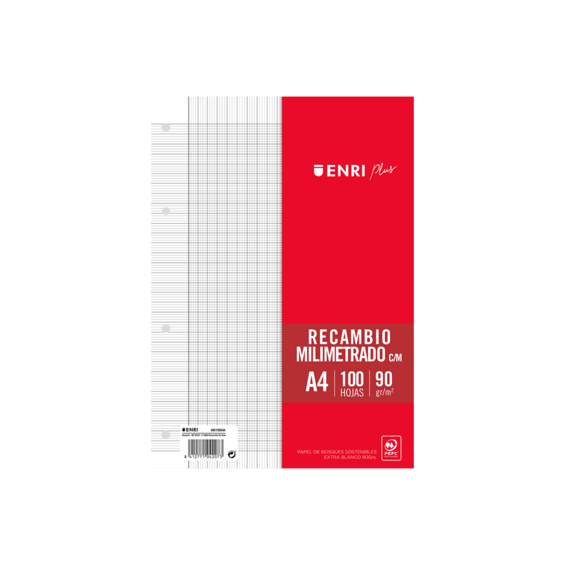 enri-plus-recambio-a4-100-hojas-con-margen-milimetrado-papel-de-90gr-4-taladros