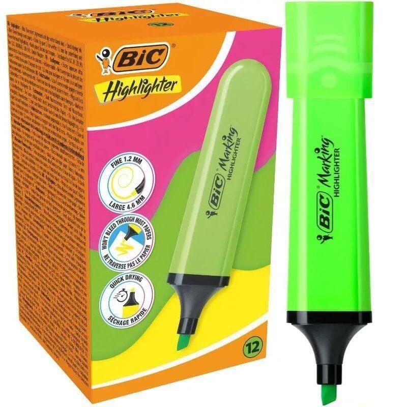 caja-de-marcadores-fluorescentes-bic-highlighter-flat-neon-12-unidades-verdes